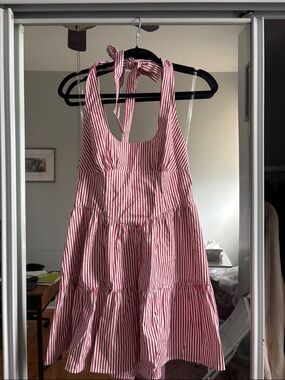 wild fable Red and White Striped Halter Tiered Sundress